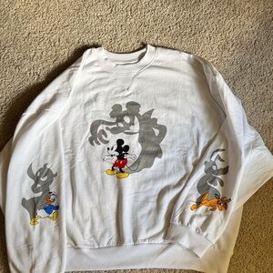 Disney White Crewneck Sweatshirt with Mickey, Donald & Pluto Graphics